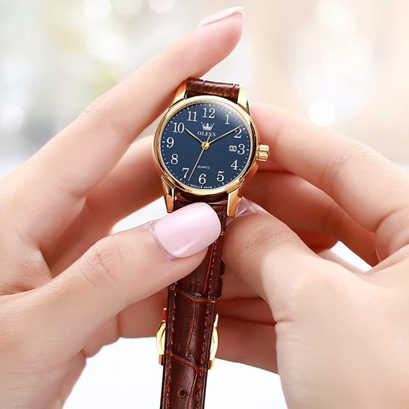 Women's Brown Leather Strap Small Face  Analog Quartz Wrist Waterproof Watch - Picture 4 of 9